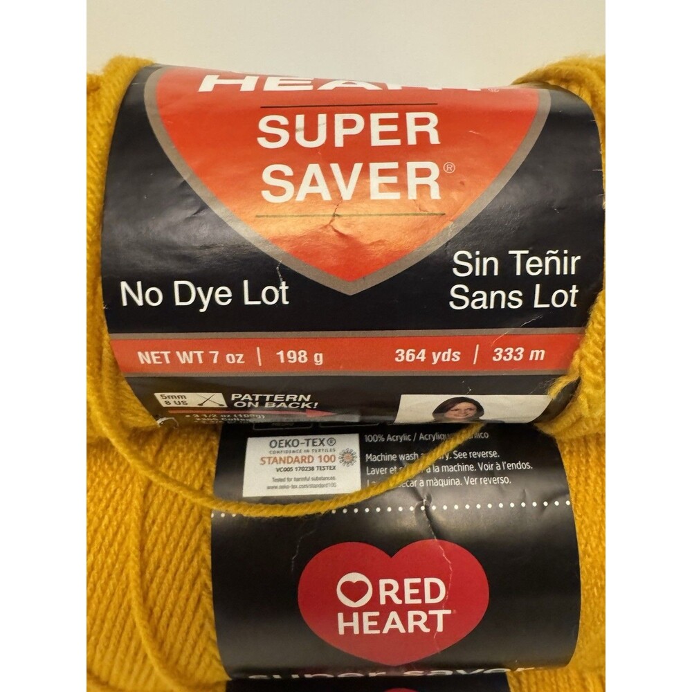 Heart Super Saver Yarn Saffron Gold 7 oz 364 Yds Lot of 3 Skeins Destash - Picture 3 of 5